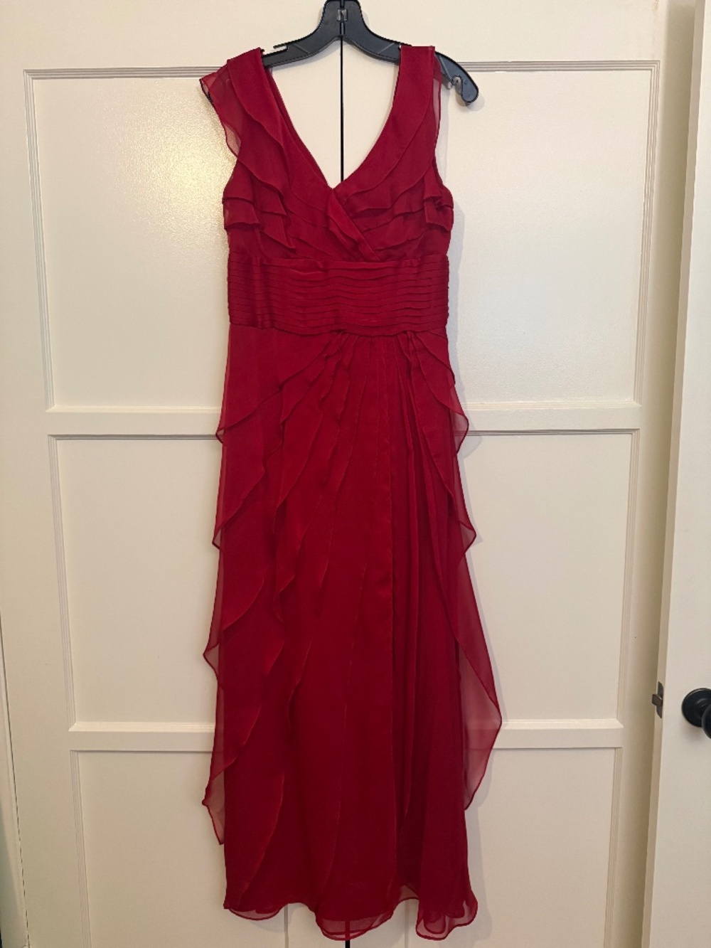 Adrianna Papell Red Chiffon Tiered Gown Size 6